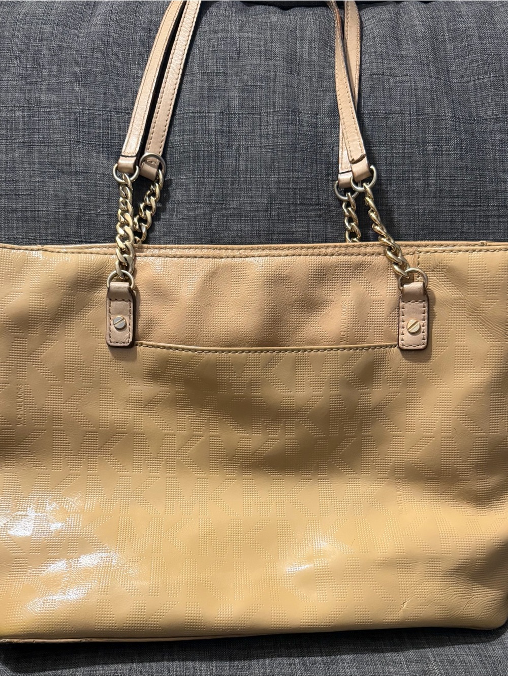 MICHAEL Michael Kors Tan Beige Tote with Gold Chain Straps
